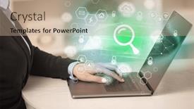  Presentation with digital - Theme featuring hands-working-on-laptop background and a coral colored foreground