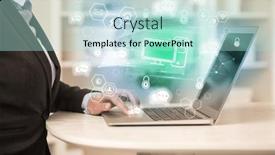  Presentation with digital - Theme with hands-working-on-laptop background and a mint green colored foreground