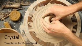  Presentation with pottery - Presentation theme having hands working on pottery wheel background and a  colored foreground