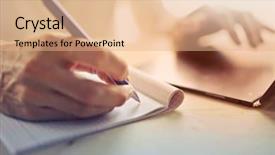  Presentation with writing notes - Colorful slide deck enhanced with hands writing notes backdrop and a coral colored foreground