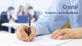  Presentation with paper hand drawn politics - Amazing PPT layouts having hands writing on a paper backdrop and a light blue colored foreground