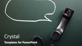 Presentation with bubble - Audience pleasing PPT theme consisting of handset with speech bubble on the blackboard backdrop and a dark gray colored foreground