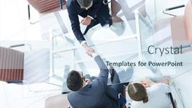  Presentation with meeting table - Slides enhanced with handshake-across-the-table-meeting background and a sky blue colored foreground