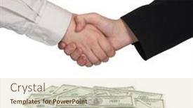  Presentation with handshake - Slide deck featuring handshake-and-money-isolated and a  colored foreground