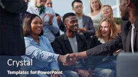  Presentation with handshake - Slides with handshake-between-a-businesswoman background and a ocean colored foreground