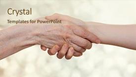  Presentation with handshake between healthcare and it - Cool new presentation theme with handshake between an old person backdrop and a  colored foreground