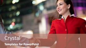  Presentation with handshake - Beautiful slide set featuring handshake-between-business-people-outdoor backdrop and a coral colored foreground