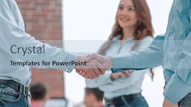  Presentation with handshake - Audience pleasing PPT theme consisting of handshake-between-businesspeople backdrop and a light blue colored foreground