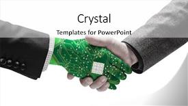  Presentation with human machine - Slide set having handshake between machine and human background and a white colored foreground