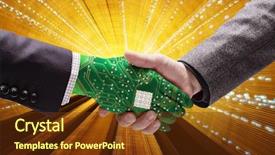  Presentation with human machine - Presentation consisting of handshake between machine and human background and a tawny brown colored foreground