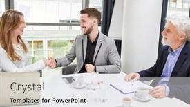  Presentation with handshake - PPT theme having handshake-between-two-business-people background and a white colored foreground