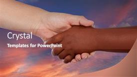  Presentation with handshake - Cool new slide deck with handshake-between-two-hands backdrop and a tawny brown colored foreground