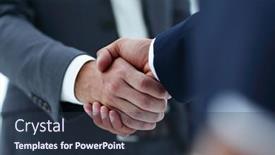  Presentation with handshake - Colorful PPT theme enhanced with handshake-business-concept-in-office backdrop and a tawny brown colored foreground