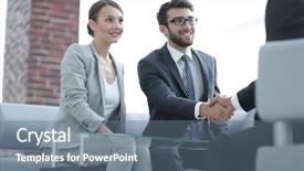  Presentation with contract - Audience pleasing presentation theme consisting of handshake business partners after discussing backdrop and a  colored foreground