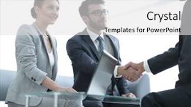  Presentation with contract - Slide deck consisting of handshake business partners after discussing background and a  colored foreground