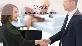  Presentation with negotiating - Presentation theme enhanced with handshake business partners at the negotiating table background and a lemonade colored foreground