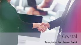  Presentation with negotiating - PPT layouts having handshake business partners at the negotiating table background and a light blue colored foreground