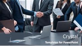  Presentation with partners - Cool new presentation theme with handshake-business-partners backdrop and a gray colored foreground