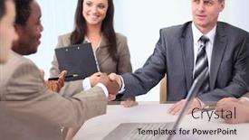  Presentation with partners - Audience pleasing slides consisting of handshake business partners at a business meeting backdrop and a coral colored foreground