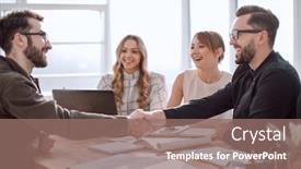  Presentation with handshake - Colorful presentation enhanced with handshake-business-people backdrop and a coral colored foreground