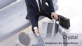  Presentation with recovery - PPT theme having handshake business people background and a  colored foreground