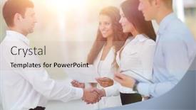  Presentation with business partner - Colorful presentation design enhanced with handshake business women and business partner backdrop and a lemonade colored foreground