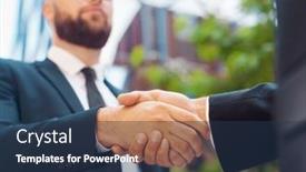  Presentation with front office - Presentation theme with handshake-close-up-businessman background and a tawny brown colored foreground