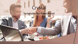  Presentation with cafe - Presentation design consisting of handshake colleagues at a table background and a coral colored foreground