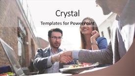  Presentation with cafe - Slide set with handshake colleagues at a table background and a  colored foreground
