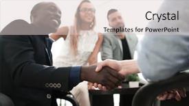  Presentation with workplace - Cool new PPT theme with handshake colleagues in the workplace backdrop and a  colored foreground