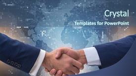  Presentation with handshake - Beautiful presentation design featuring handshake concept - business metaphor illustration backdrop and a ocean colored foreground