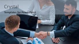  Presentation with handshake - Slides enhanced with handshake-financial-partners-sitting background and a light blue colored foreground