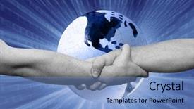  Presentation with world puzzle - Cool new theme with handshake glowing puzzle earth globe backdrop and a teal colored foreground