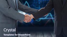  Presentation with shares - Slide set consisting of handshake in agreement against stocks and shares over wood background and a navy blue colored foreground