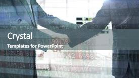 Presentation with shares - Amazing PPT theme having handshake in agreement against stocks and shares backdrop and a gray colored foreground