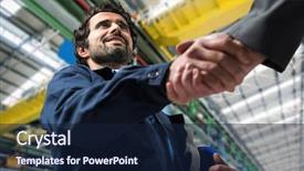 Presentation with steel industry man grinding - Beautiful slide deck featuring handshake in an industrial backdrop and a navy blue colored foreground