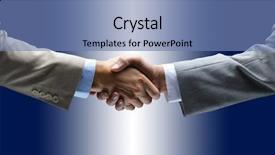  Presentation with blue handshake - Presentation theme enhanced with handshake isolated on blue background background and a teal colored foreground