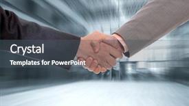  Presentation with blue handshake - Amazing slide deck having handshake isolated on blue background backdrop and a ocean colored foreground