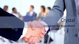  Presentation with handshake - Audience pleasing slides consisting of handshake isolated on business background backdrop and a ocean colored foreground