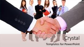  Presentation with handshake - Theme with handshake-isolated-on-white-background background and a soft green colored foreground