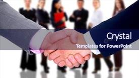  Presentation with handshake - Beautiful presentation featuring handshake-isolated-on-white-background backdrop and a navy blue colored foreground