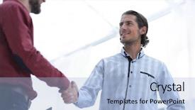  Presentation with members - Cool new PPT layouts with handshake members of the business backdrop and a  colored foreground