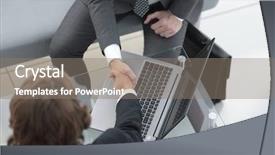  Presentation with handshake - Presentation theme having handshake of business partners above background and a gray colored foreground