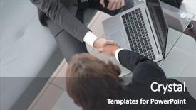 Presentation with partners - Amazing theme having handshake of business partners above backdrop and a dark gray colored foreground