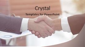 Presentation with business partner - PPT theme consisting of handshake of business partners background and a coral colored foreground
