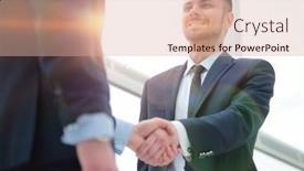  Presentation with trade - PPT layouts featuring handshake-of-business-partners background and a coral colored foreground