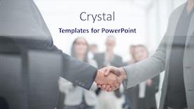  Presentation with blue and orange business people - Colorful PPT layouts enhanced with handshake-of-business-people backdrop and a sky blue colored foreground