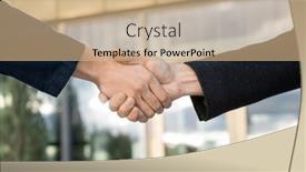  Presentation with modern building - Beautiful presentation theme featuring handshake-of-two-contemporary-successful backdrop and a coral colored foreground