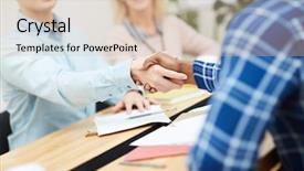  Presentation with intercultural - PPT theme having handshake of two young intercultural background and a lemonade colored foreground