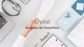  Presentation with medical supplies - Slide deck having handshake-of-two-young-successful background and a lemonade colored foreground